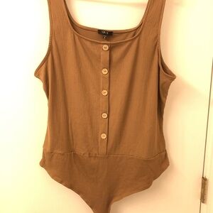 Iris Camel Button-Front Ribbed Bodysuit